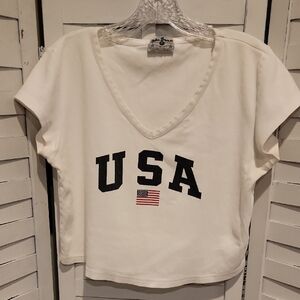 John Banes White USA Crop Top T Shirt Size Medium